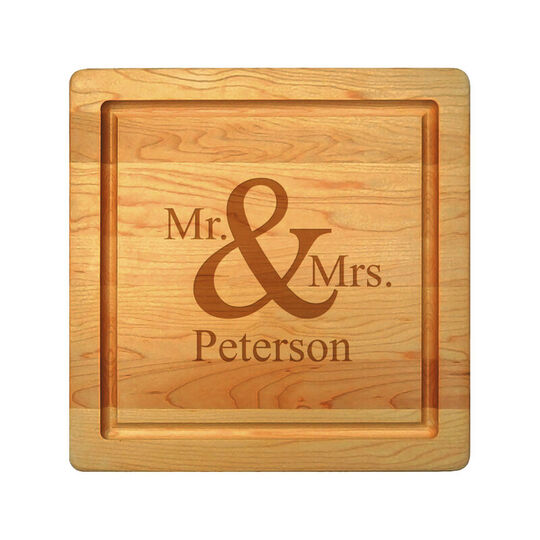 Maple 12 inch Square Mr & Mrs Cutting Board